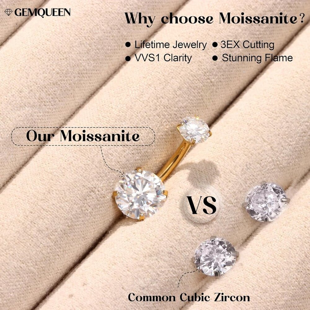 Moissanite G23 Titanium Belly Button Ring 18k Gol… - image 5